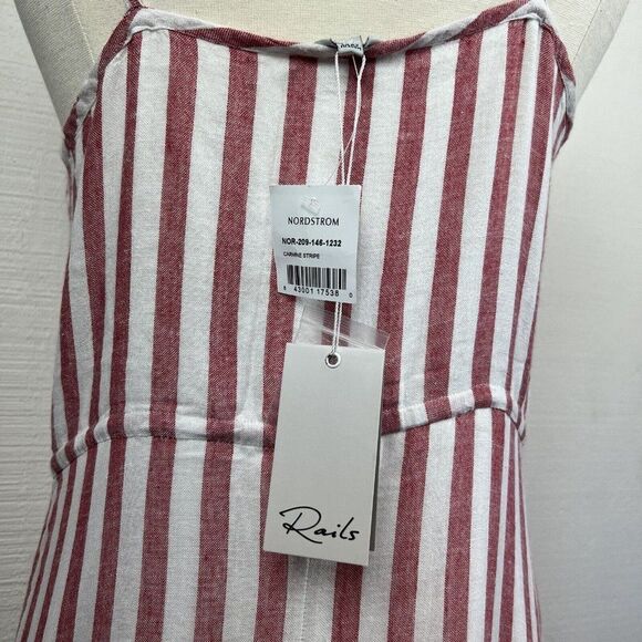 Rails Dress M Womens New $188 Red White Frida Carmine Stripe Button Front Ruffle - Picture 7 of 8